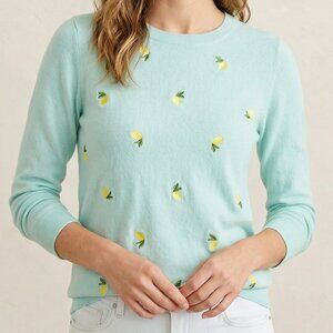J. Crew Mint Green Lemon Embroidered Sweater Medium